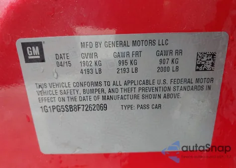 2015 Chevrolet Cruze Ltz from USA, damaged, VIN 1G1PG5SB8F7262069